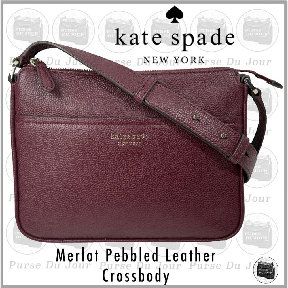Kate Spade  Merlot Pebbled Leather Medium Crossbody Purse Classic & Stylish